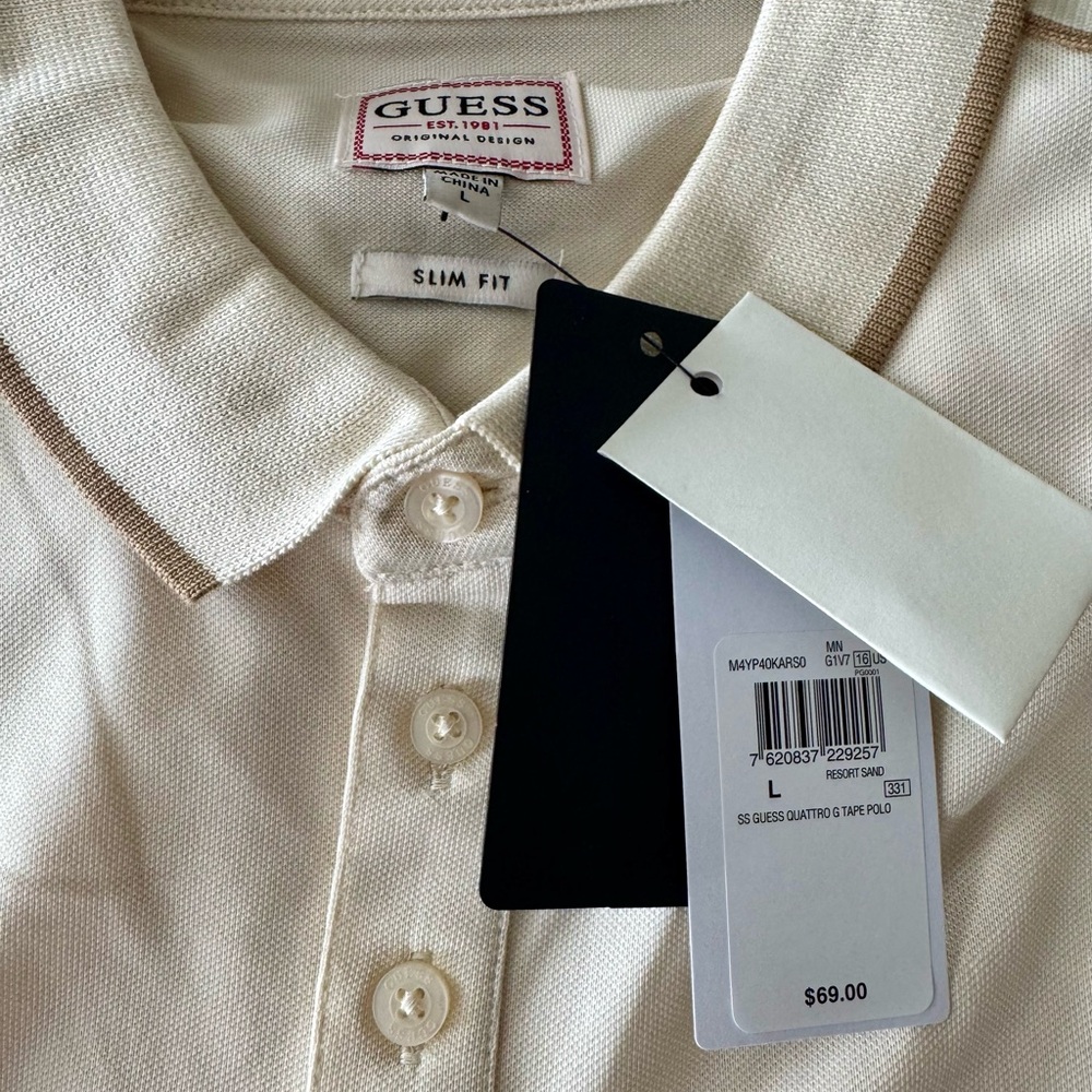 GUESS Men's Beige Polo Shirt size L - Picture 2 of 6